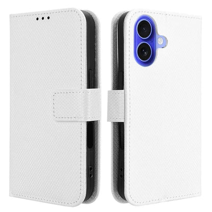 For iPhone 16 Case PU Leather Diamond Texture Wallet Phone Cover