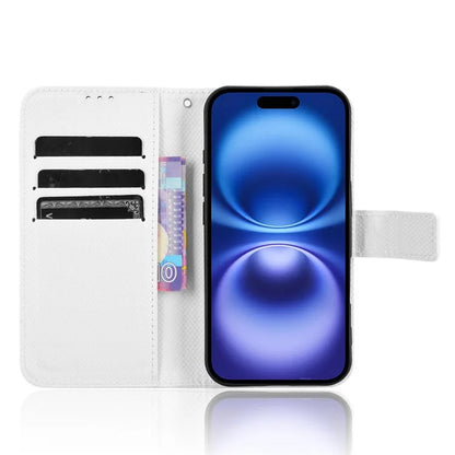 For iPhone 16 Case PU Leather Diamond Texture Wallet Phone Cover