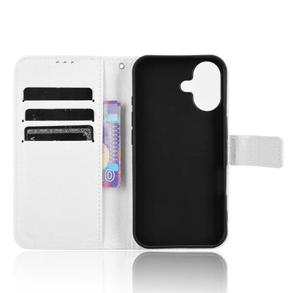 For iPhone 16 Case PU Leather Diamond Texture Wallet Phone Cover