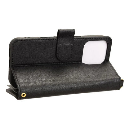 For iPhone 16 Pro Max Leather Case Zipper Pocket Phone Cover with 2 Straps