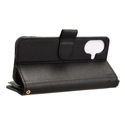For iPhone 16 Plus Leather Case Zipper Pocket Phone Cover with 2 Straps