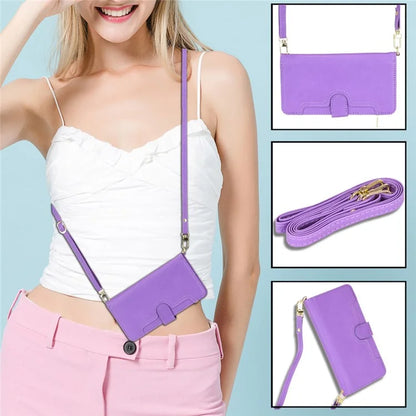 For iPhone 16 Plus Leather Case Zipper Pocket Phone Cover with 2 Straps
