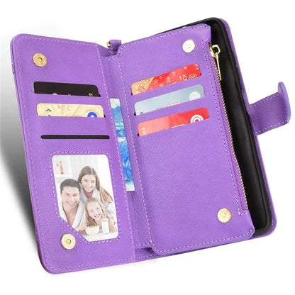 For iPhone 16 Pro Leather Case Zipper Pocket Phone Cover with 2 Straps
