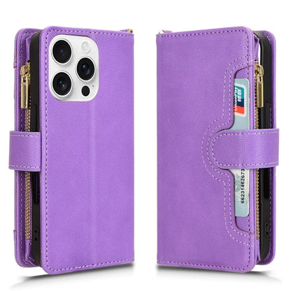 For iPhone 16 Pro Leather Case Zipper Pocket Phone Cover with 2 Straps