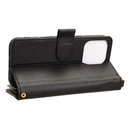For iPhone 16 Pro Leather Case Zipper Pocket Phone Cover with 2 Straps