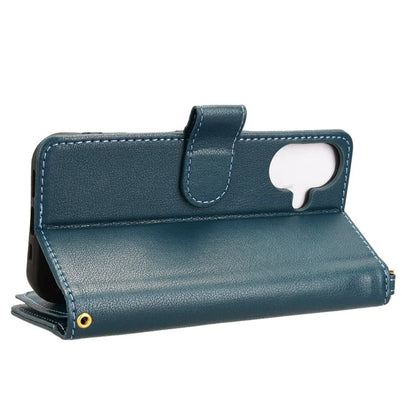 For iPhone 16 Leather Case Zipper Pocket Phone Cover with 2 Straps