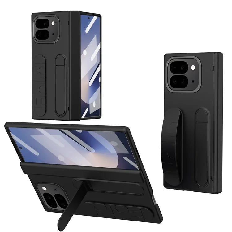 For Google Pixel 9 Pro Fold 5G Case Kickstand Wristband PC Phone Cover with Tempered Glass Film