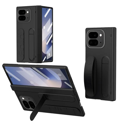 For Google Pixel 9 Pro Fold 5G Case Kickstand Wristband PC Phone Cover with Tempered Glass Film