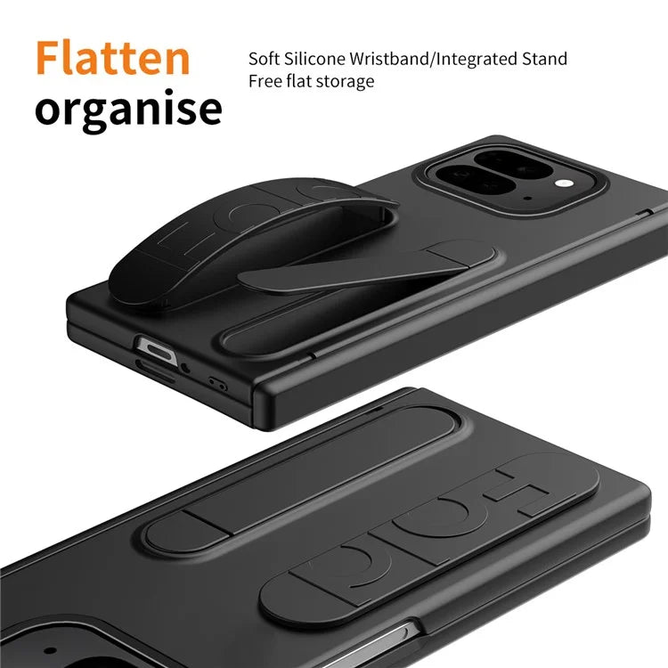 For Google Pixel 9 Pro Fold 5G Case Kickstand Wristband PC Phone Cover with Tempered Glass Film