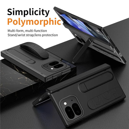 For Google Pixel 9 Pro Fold 5G Case Kickstand Wristband PC Phone Cover with Tempered Glass Film