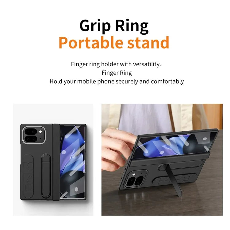 For Google Pixel 9 Pro Fold 5G Case Kickstand Wristband PC Phone Cover with Tempered Glass Film