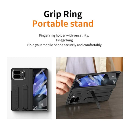 For Google Pixel 9 Pro Fold 5G Case Kickstand Wristband PC Phone Cover with Tempered Glass Film
