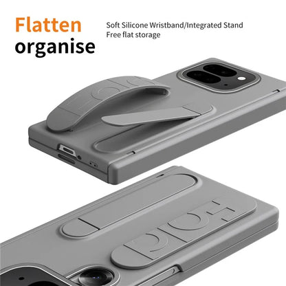 For Google Pixel 9 Pro Fold 5G Case Kickstand Wristband PC Phone Cover with Tempered Glass Film