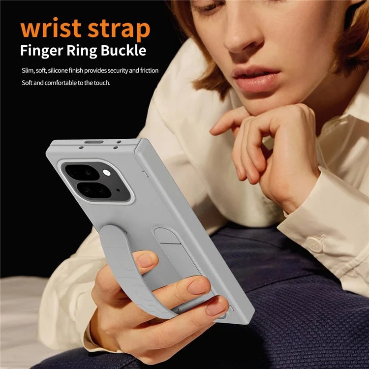 For Google Pixel 9 Pro Fold 5G Case Kickstand Wristband PC Phone Cover with Tempered Glass Film