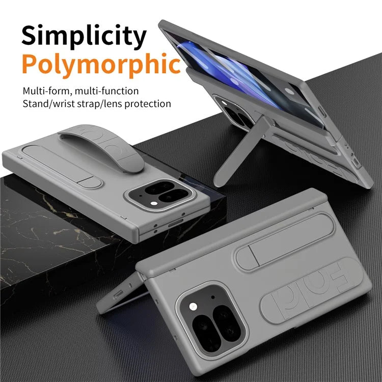For Google Pixel 9 Pro Fold 5G Case Kickstand Wristband PC Phone Cover with Tempered Glass Film