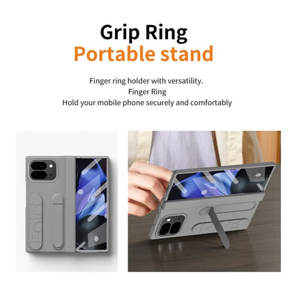 For Google Pixel 9 Pro Fold 5G Case Kickstand Wristband PC Phone Cover with Tempered Glass Film