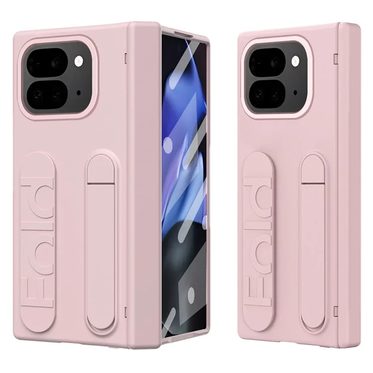 For Google Pixel 9 Pro Fold 5G Case Kickstand Wristband PC Phone Cover with Tempered Glass Film