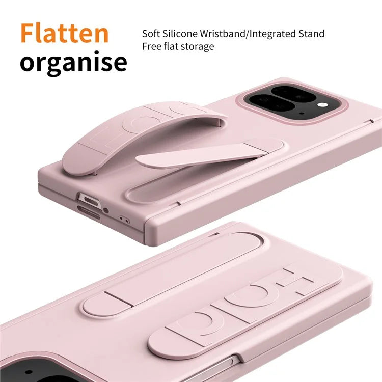 For Google Pixel 9 Pro Fold 5G Case Kickstand Wristband PC Phone Cover with Tempered Glass Film