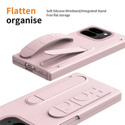 For Google Pixel 9 Pro Fold 5G Case Kickstand Wristband PC Phone Cover with Tempered Glass Film