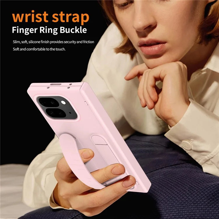 For Google Pixel 9 Pro Fold 5G Case Kickstand Wristband PC Phone Cover with Tempered Glass Film