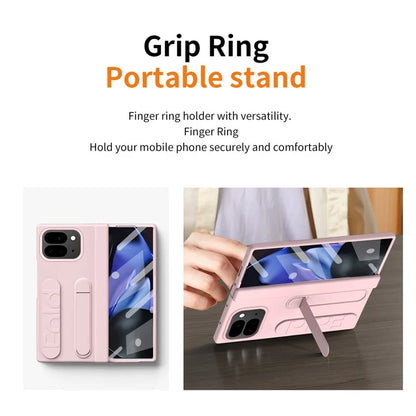 For Google Pixel 9 Pro Fold 5G Case Kickstand Wristband PC Phone Cover with Tempered Glass Film