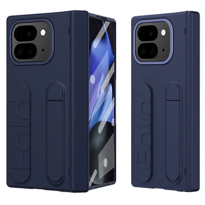 For Google Pixel 9 Pro Fold 5G Case Kickstand Wristband PC Phone Cover with Tempered Glass Film