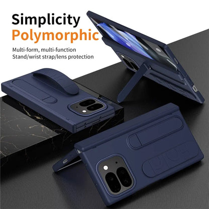 For Google Pixel 9 Pro Fold 5G Case Kickstand Wristband PC Phone Cover with Tempered Glass Film