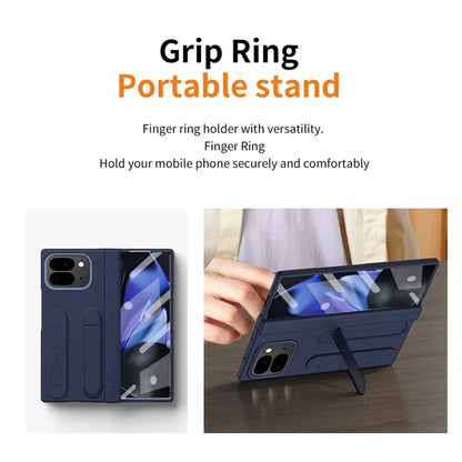 For Google Pixel 9 Pro Fold 5G Case Kickstand Wristband PC Phone Cover with Tempered Glass Film