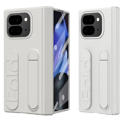 For Google Pixel 9 Pro Fold 5G Case Kickstand Wristband PC Phone Cover with Tempered Glass Film