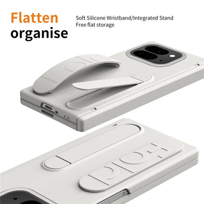 For Google Pixel 9 Pro Fold 5G Case Kickstand Wristband PC Phone Cover with Tempered Glass Film