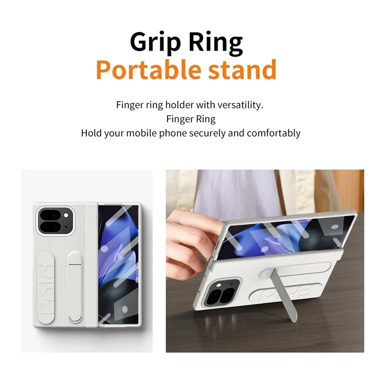 For Google Pixel 9 Pro Fold 5G Case Kickstand Wristband PC Phone Cover with Tempered Glass Film