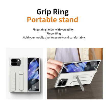 For Google Pixel 9 Pro Fold 5G Case Kickstand Wristband PC Phone Cover with Tempered Glass Film