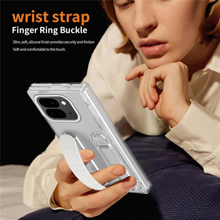 For Google Pixel 9 Pro Fold 5G Case Kickstand Wristband PC Phone Cover with Tempered Glass Film