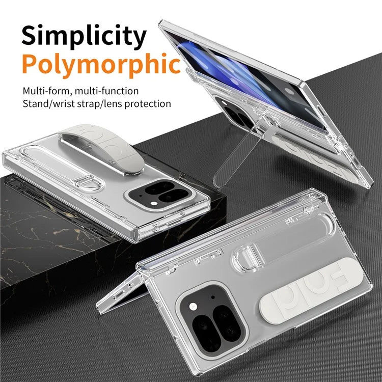 For Google Pixel 9 Pro Fold 5G Case Kickstand Wristband PC Phone Cover with Tempered Glass Film