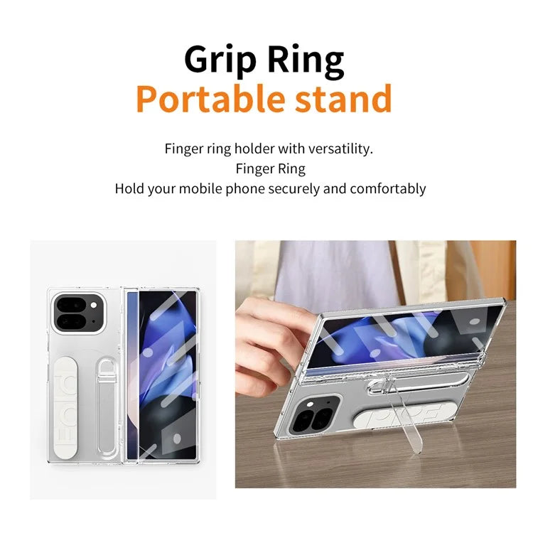 For Google Pixel 9 Pro Fold 5G Case Kickstand Wristband PC Phone Cover with Tempered Glass Film