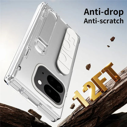 For Google Pixel 9 Pro Fold 5G Case Kickstand Wristband PC Phone Cover with Tempered Glass Film