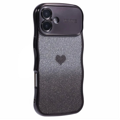 For iPhone 16 Plus Case Love Heart Gradient Glitter TPU Phone Cover Electroplating Curly Frame