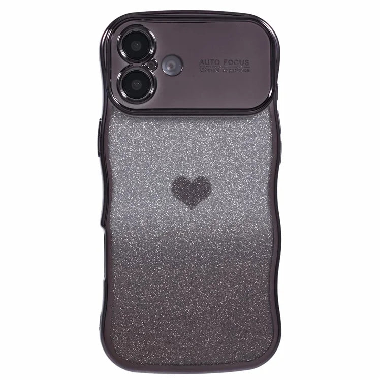 For iPhone 16 Plus Case Love Heart Gradient Glitter TPU Phone Cover Electroplating Curly Frame