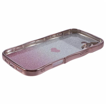 For iPhone 16 Plus Case Love Heart Gradient Glitter TPU Phone Cover Electroplating Curly Frame