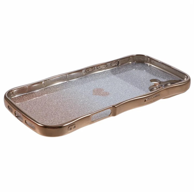 For iPhone 16 Plus Case Love Heart Gradient Glitter TPU Phone Cover Electroplating Curly Frame