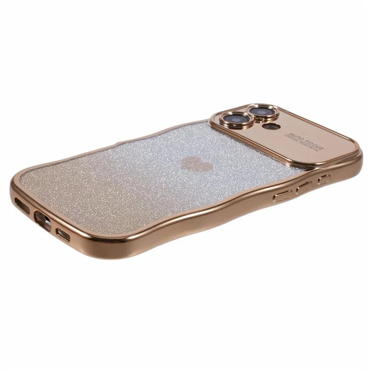 For iPhone 16 Plus Case Love Heart Gradient Glitter TPU Phone Cover Electroplating Curly Frame