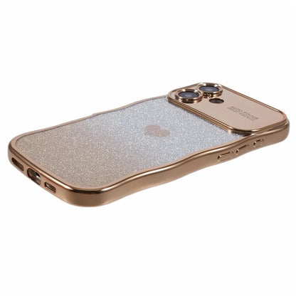 For iPhone 16 Plus Case Love Heart Gradient Glitter TPU Phone Cover Electroplating Curly Frame
