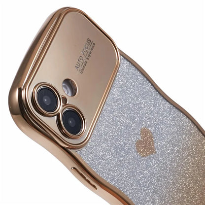 For iPhone 16 Plus Case Love Heart Gradient Glitter TPU Phone Cover Electroplating Curly Frame