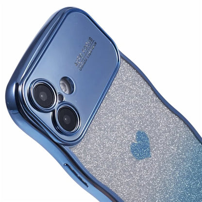 For iPhone 16 Plus Case Love Heart Gradient Glitter TPU Phone Cover Electroplating Curly Frame