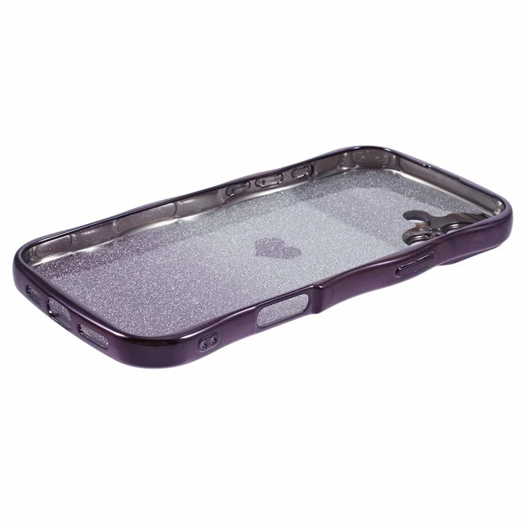 For iPhone 16 Plus Case Love Heart Gradient Glitter TPU Phone Cover Electroplating Curly Frame