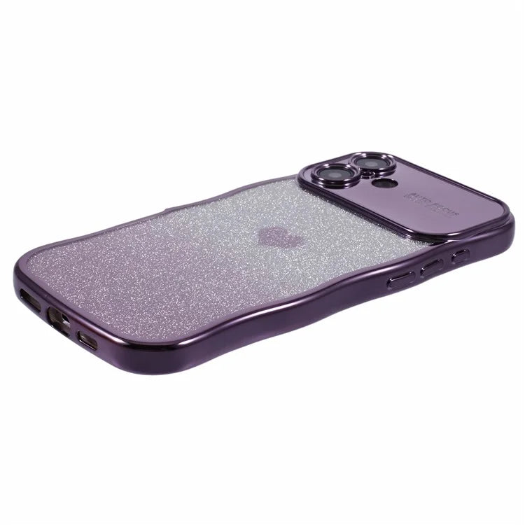For iPhone 16 Plus Case Love Heart Gradient Glitter TPU Phone Cover Electroplating Curly Frame