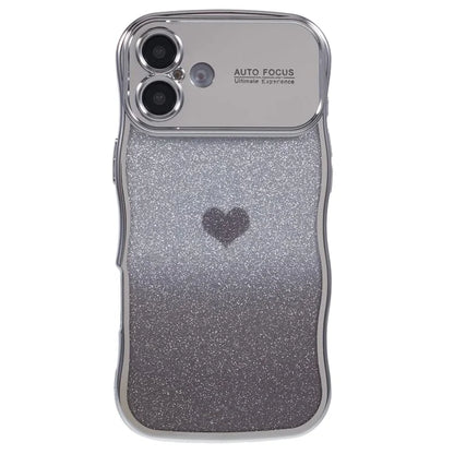 For iPhone 16 Case Love Heart Gradient Glitter TPU Phone Cover Electroplating Curly Frame