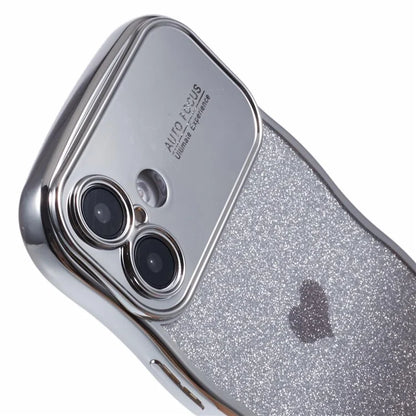 For iPhone 16 Case Love Heart Gradient Glitter TPU Phone Cover Electroplating Curly Frame