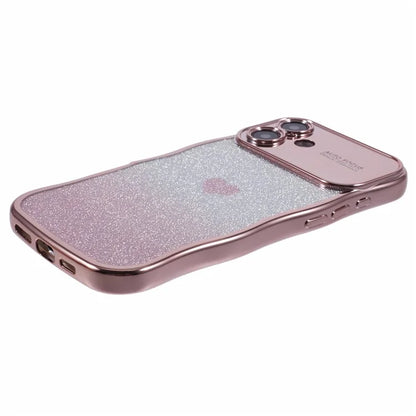 For iPhone 16 Case Love Heart Gradient Glitter TPU Phone Cover Electroplating Curly Frame