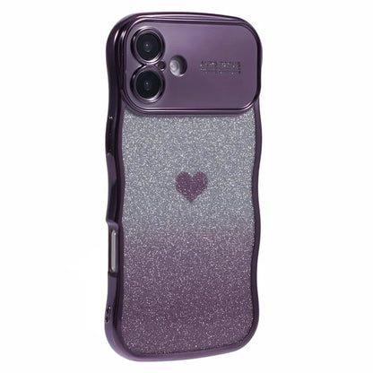 For iPhone 16 Case Love Heart Gradient Glitter TPU Phone Cover Electroplating Curly Frame